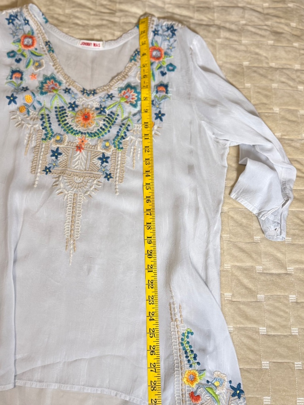 JOHNNY WAS boho embroidered v-neck peasant blouse; subtle blue; XL - Picture 9 of 9